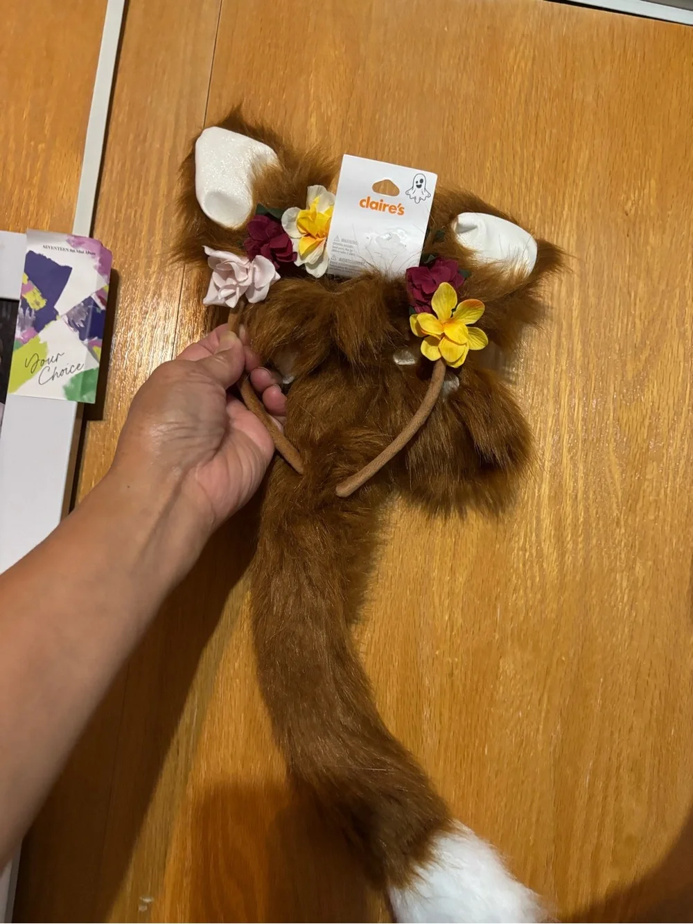 Claire's Brown Faux Fur Fox Ear Headband with Floral Accents